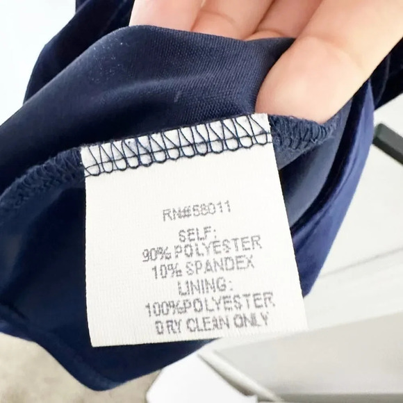 DAVID MEISTER Size 2 Navy Blue Velvet Cocktail Dress Ruched Tie Shoulder - Picture 6 of 7